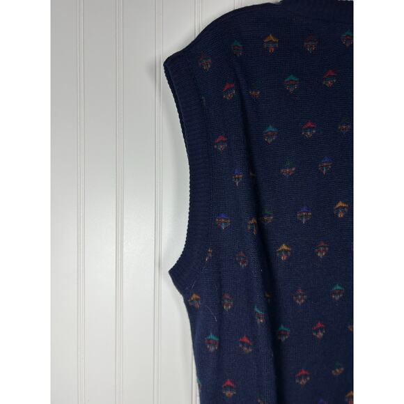 Vintage Potomac Collection Sweater Vest Men'sX L Navy Blue V Neck printed office - Picture 7 of 9